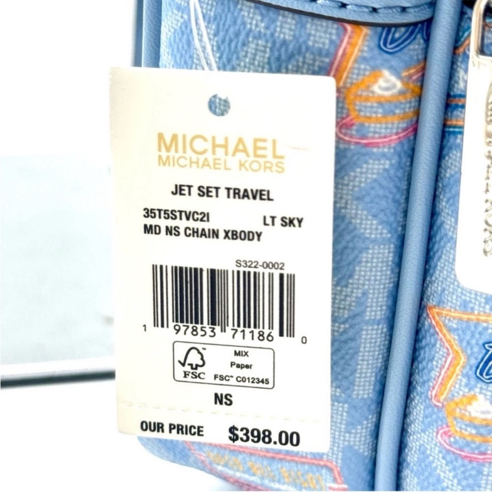 Michael Kors Jet Set Medium Printed Signature Logo Crossbody Bag Light Sky Blue - Picture 11 of 11
